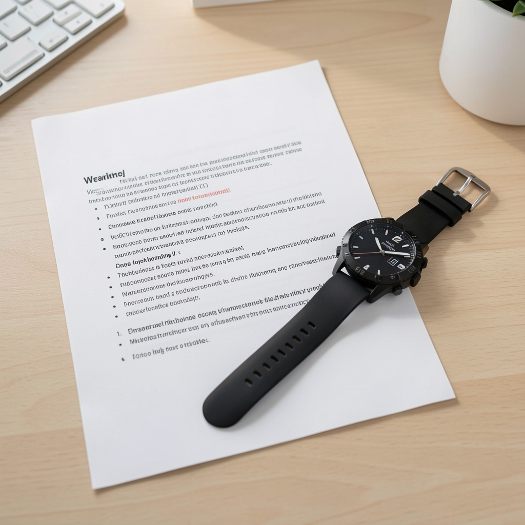 Simple sports watch and printed weekly training review on a light desk